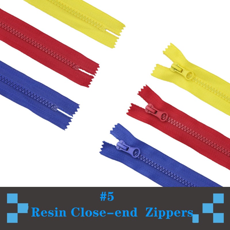 Wonesifee 22PCS Zippers Colorful Resin 22Colors Zippers with Pulls #5 Plastic Non-separating Close-end Zippers for pockets Handbags DIY Sewing Craft Bags Mixed Resin Zippers (30cm/12inch) - Image 3